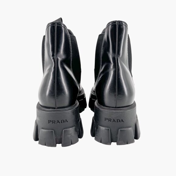 Prada Monolith Chelsea Ankle Boots Size 41 US 11 Black Leather Lug Sole Combat - Picture 6 of 15